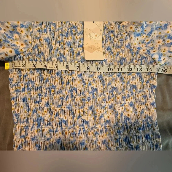 NTW Women Floral Puff Sleeve Mini Dress Square Neck Ruffle Hem Bodycon Dresses - Picture 7 of 9